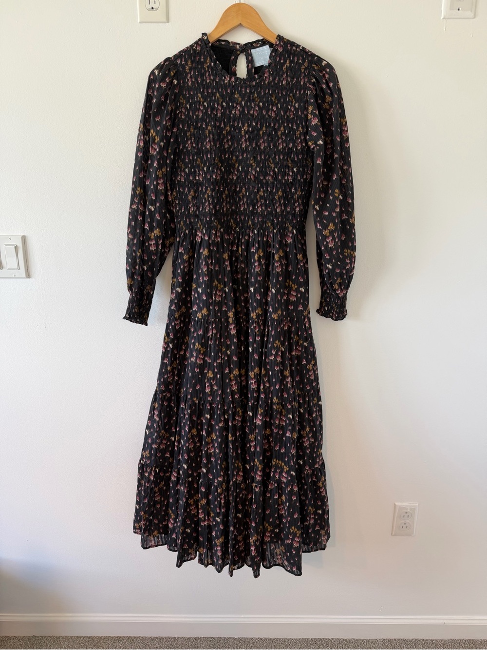 Hill House Home The Nap Dress Floral Long Sleeve Smocked Midi Cottage Core NWOT